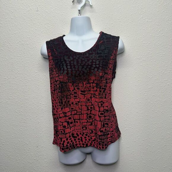 Tanjay Red Velvet Burnout Semi Sheer Whimsigoth Vamp Top Size S P - Picture 1 of 13